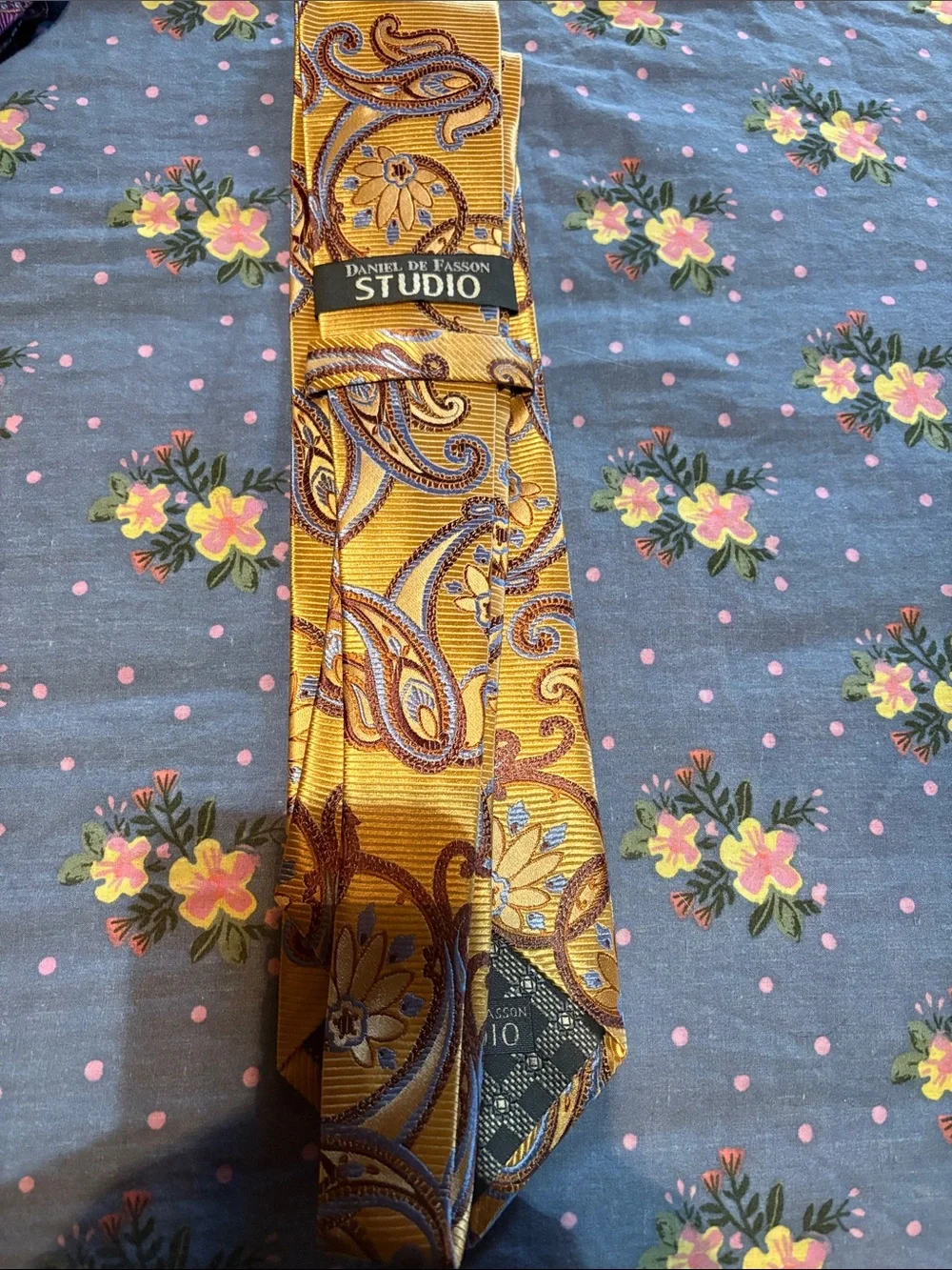 Daniel DeFasson Studio Gold Paisley Silk Tie